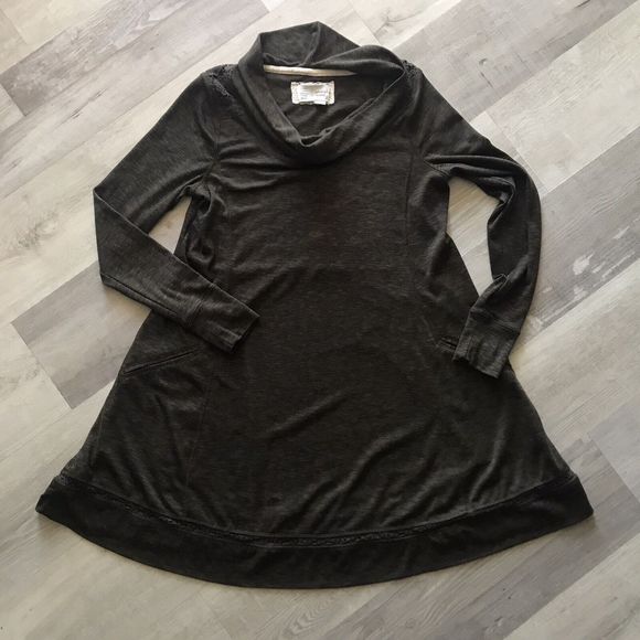 Saturday Sunday Anthropologie Dress Long Sleeve Cowel Neck Boho Granny Crochet M - Picture 1 of 10